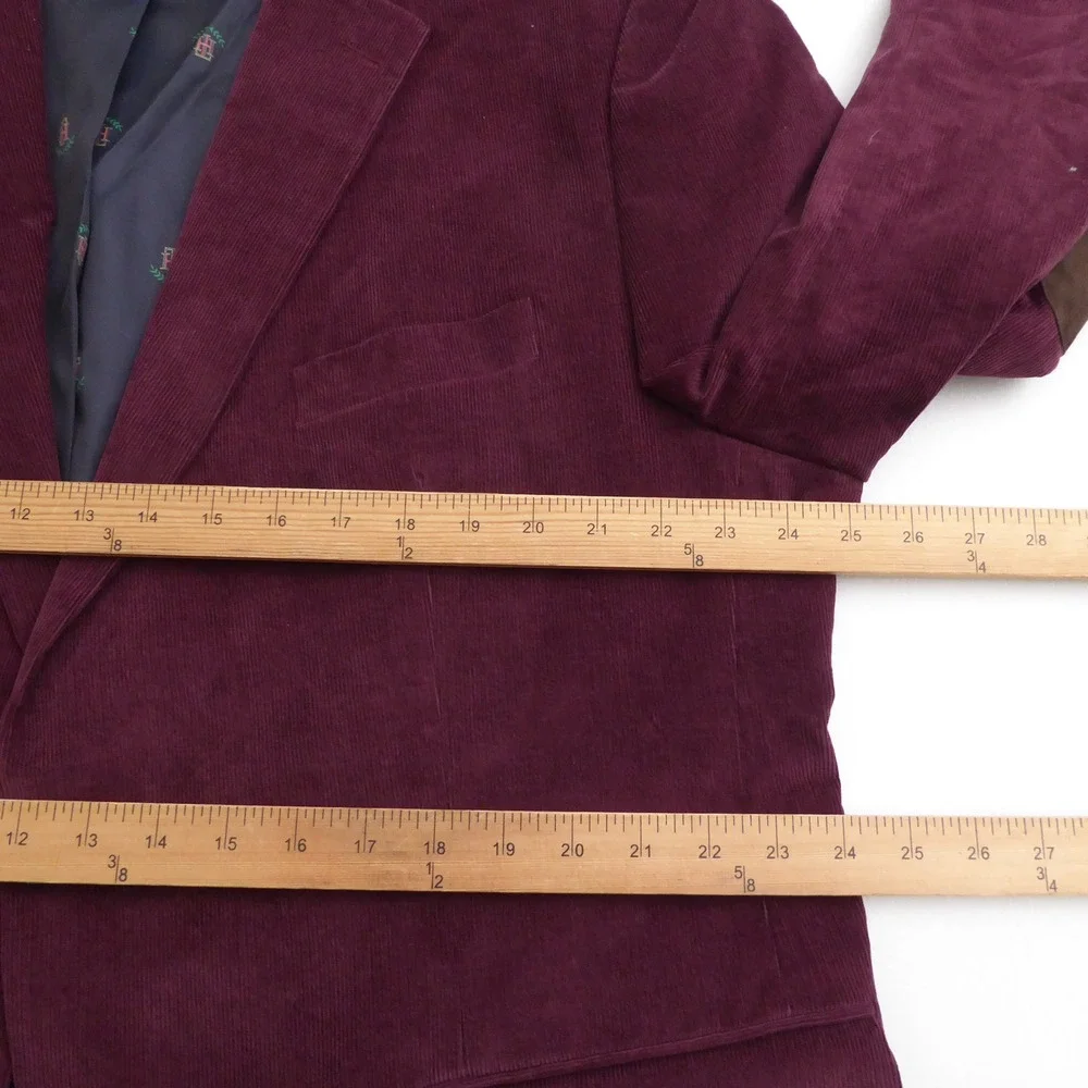 Tommy Hilfiger Mens Corduroy Blazer Sport Coat Maroon Red Elbow Patches 48R